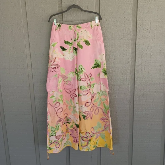 Hemant And Nandita Pakhi Cargo Pant Women Boho Floral Embroidery Cotton Pockets - Picture 2 of 15